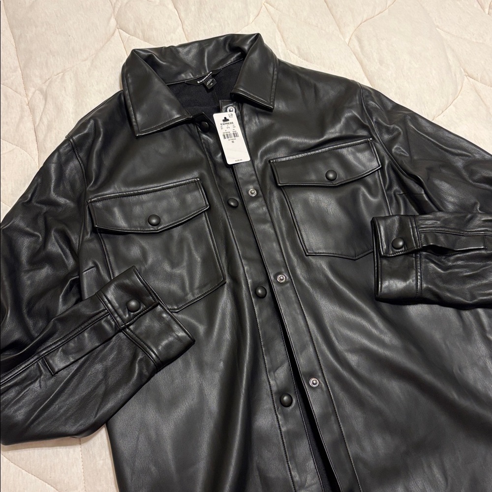 Express Black Faux Leather Shirt